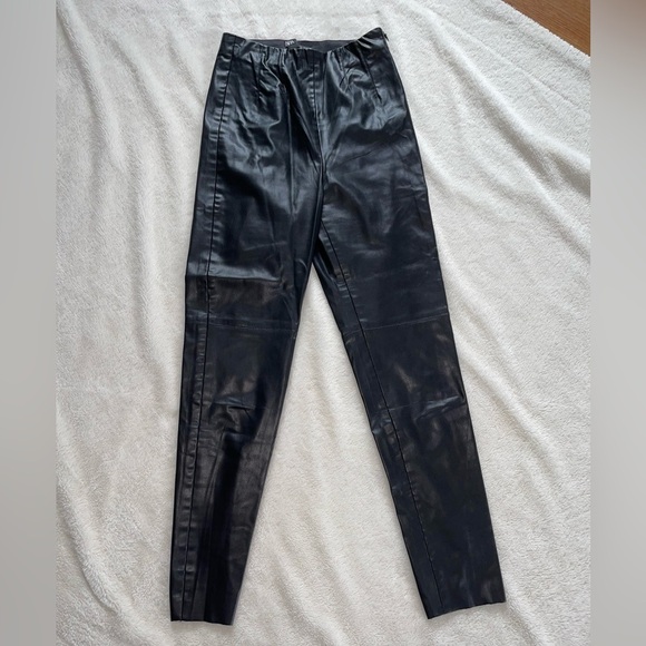 Zara - Skinny Faux Leather high rise black Pants size small - Picture 3 of 11